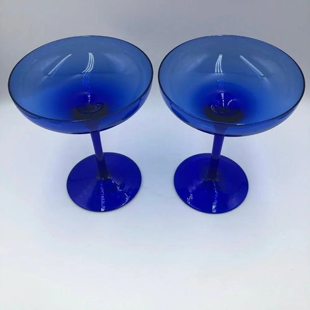Z Gallerie Set of 2 Cobalt Blue Glass Margarita Glasses Drinkware Barware